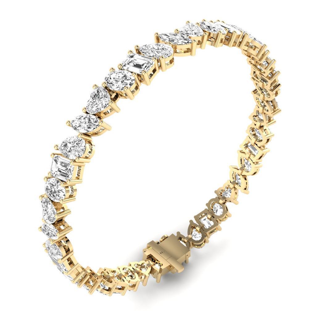 Dazzling Multi-Shape Diamond Tennis Bracelet - Featuring a mix of diamond shapes for a stunning, unique design | Yellow Gold | Side View