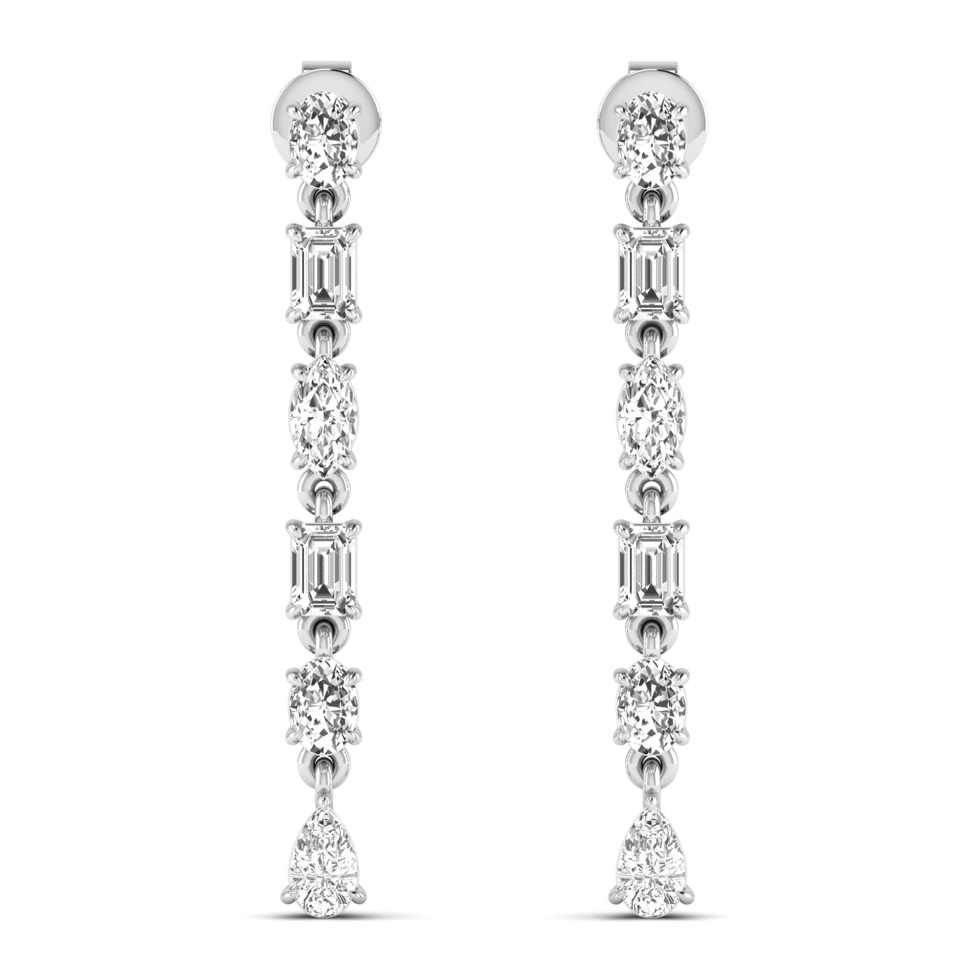 Classic tri-shape diamond dangle earrings featuring three stunning diamonds in a chic, modern design for a sophisticated and timeless look | White Gold | Front View