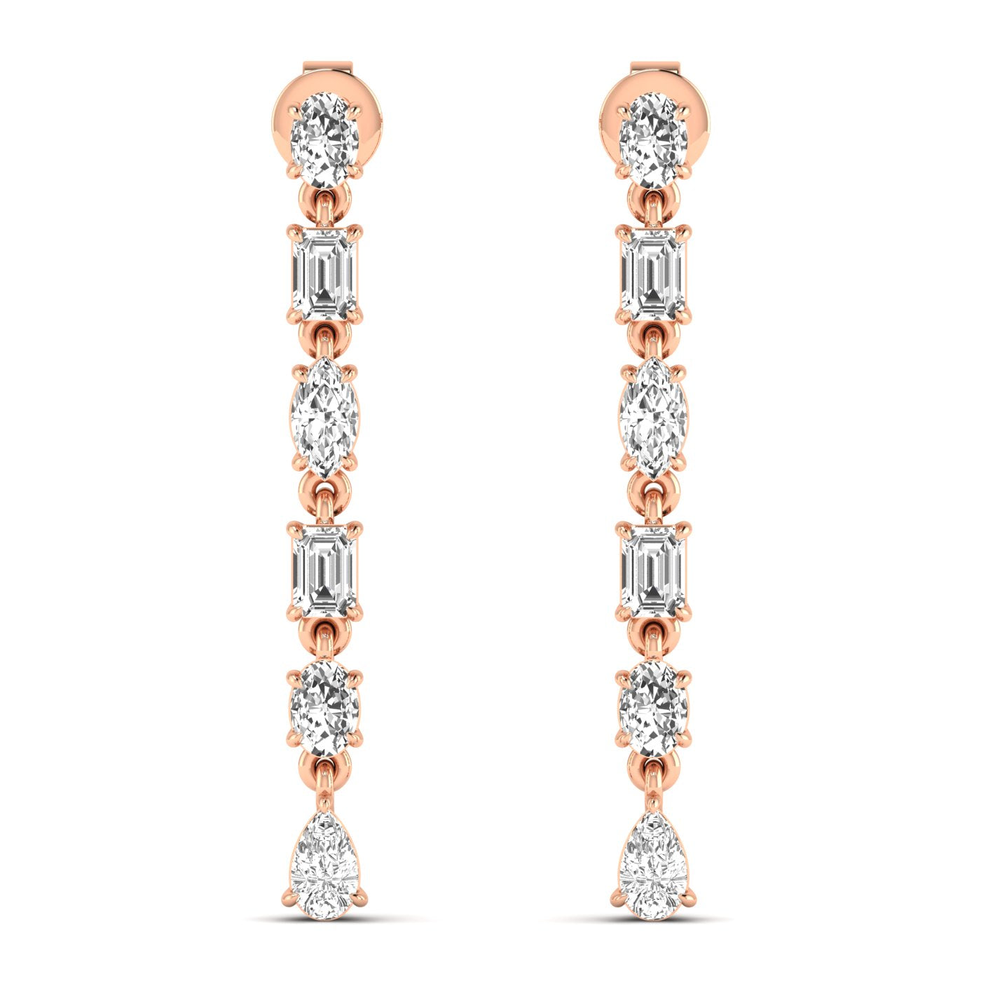 Classic tri-shape diamond dangle earrings featuring three stunning diamonds in a chic, modern design for a sophisticated and timeless look | Rose Gold | Front View