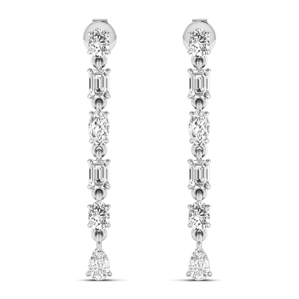 Classic tri-shape diamond dangle earrings featuring three stunning diamonds in a chic, modern design for a sophisticated and timeless look | White Gold | Front View