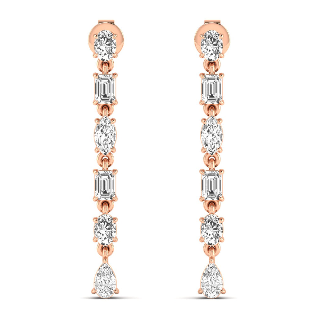 Classic tri-shape diamond dangle earrings featuring three stunning diamonds in a chic, modern design for a sophisticated and timeless look | Rose Gold | Front View