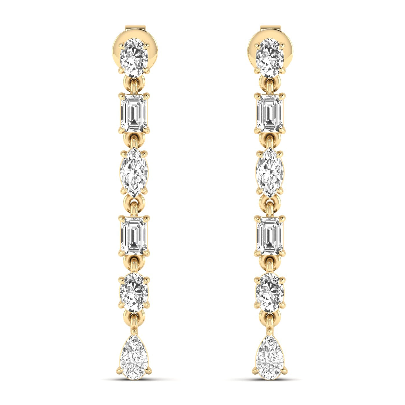 Classic tri-shape diamond dangle earrings featuring three stunning diamonds in a chic, modern design for a sophisticated and timeless look | Yellow Gold | Front View