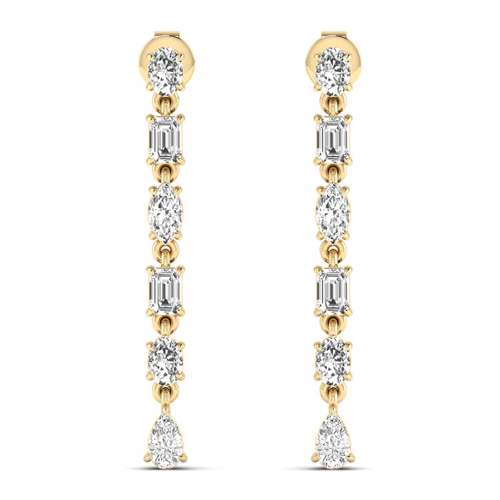 Classic tri-shape diamond dangle earrings featuring three stunning diamonds in a chic, modern design for a sophisticated and timeless look | Yellow Gold | Front View