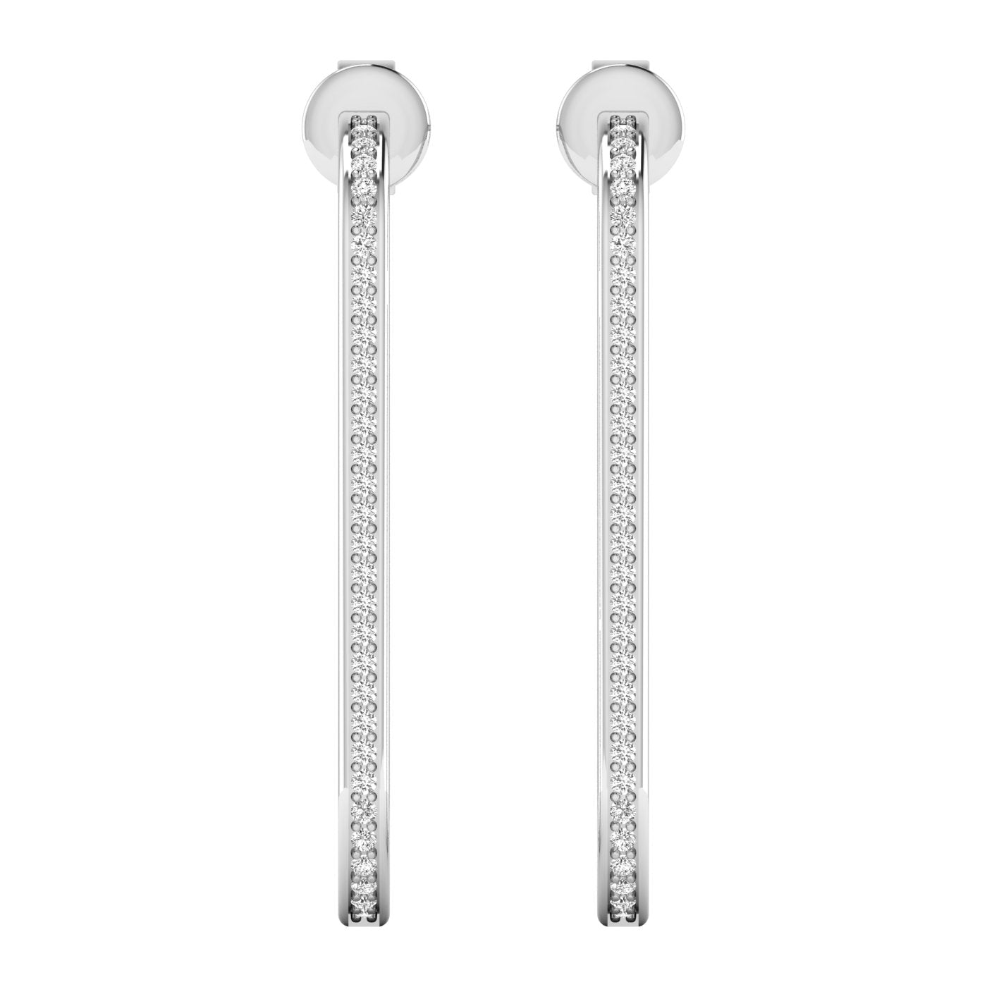 Chic slim elongated diamond hoop earrings with a sleek design, featuring brilliant diamonds set in premium metal for an elegant and sophisticated look | White Gold | Front View