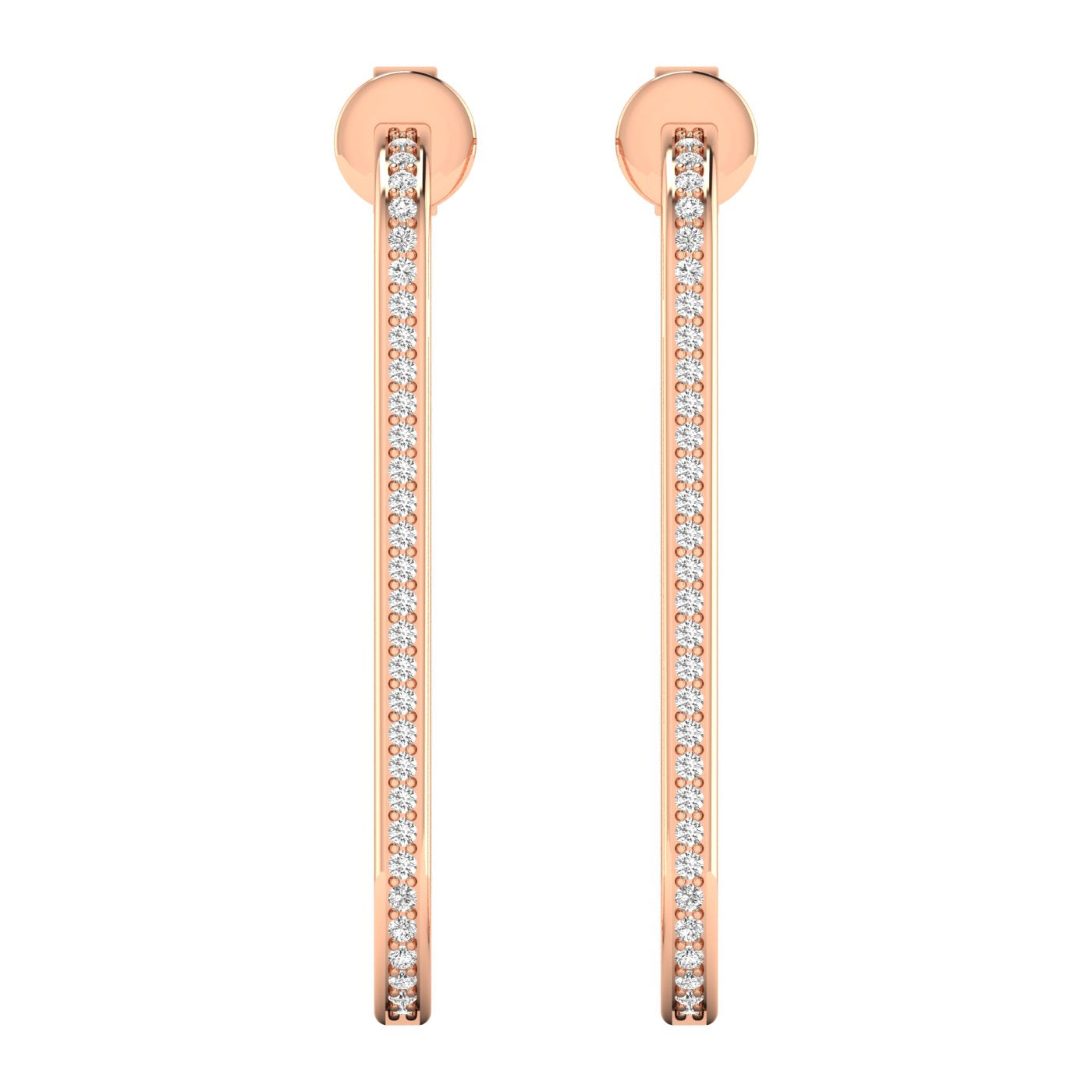 Chic slim elongated diamond hoop earrings with a sleek design, featuring brilliant diamonds set in premium metal for an elegant and sophisticated look | Rose Gold | Front View