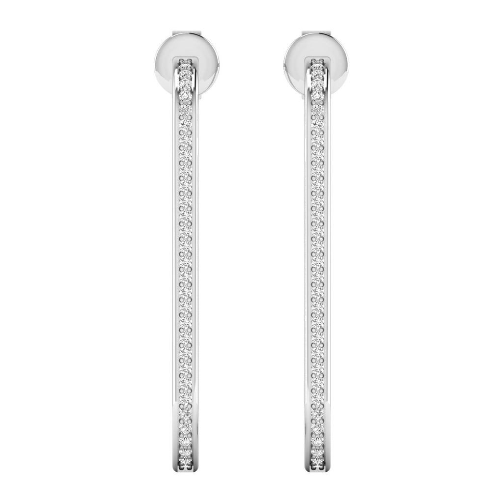 Chic slim elongated diamond hoop earrings with a sleek design, featuring brilliant diamonds set in premium metal for an elegant and sophisticated look | White Gold | Front View