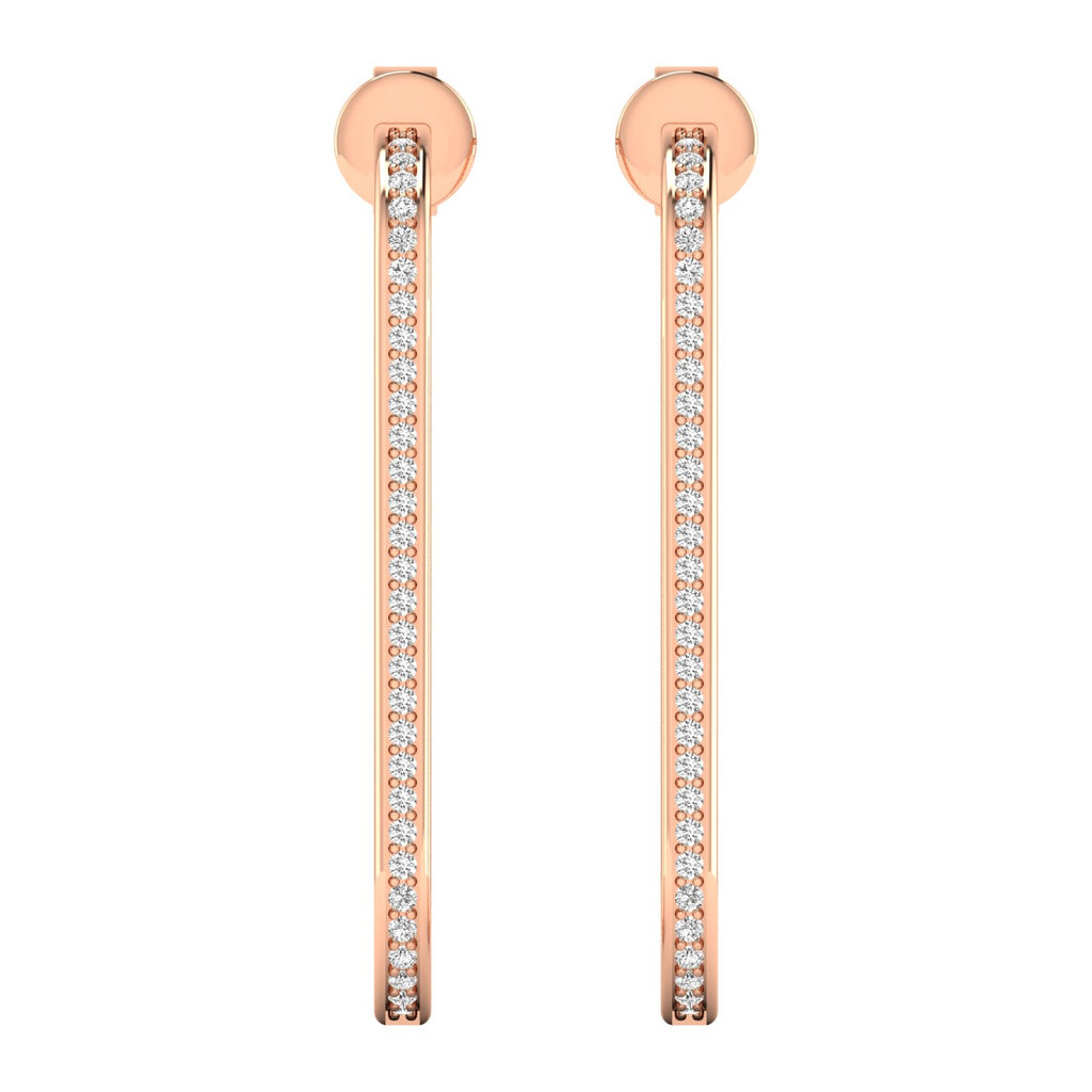 Chic slim elongated diamond hoop earrings with a sleek design, featuring brilliant diamonds set in premium metal for an elegant and sophisticated look | Rose Gold | Front View