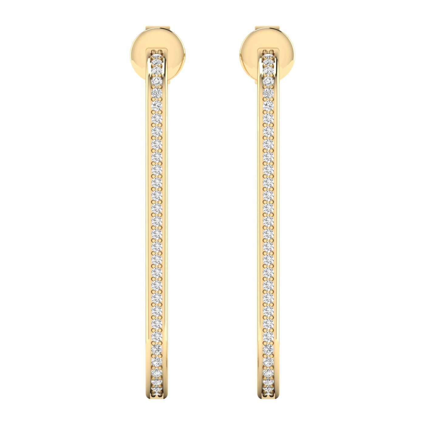 Chic slim elongated diamond hoop earrings with a sleek design, featuring brilliant diamonds set in premium metal for an elegant and sophisticated look | Yellow Gold | Front View