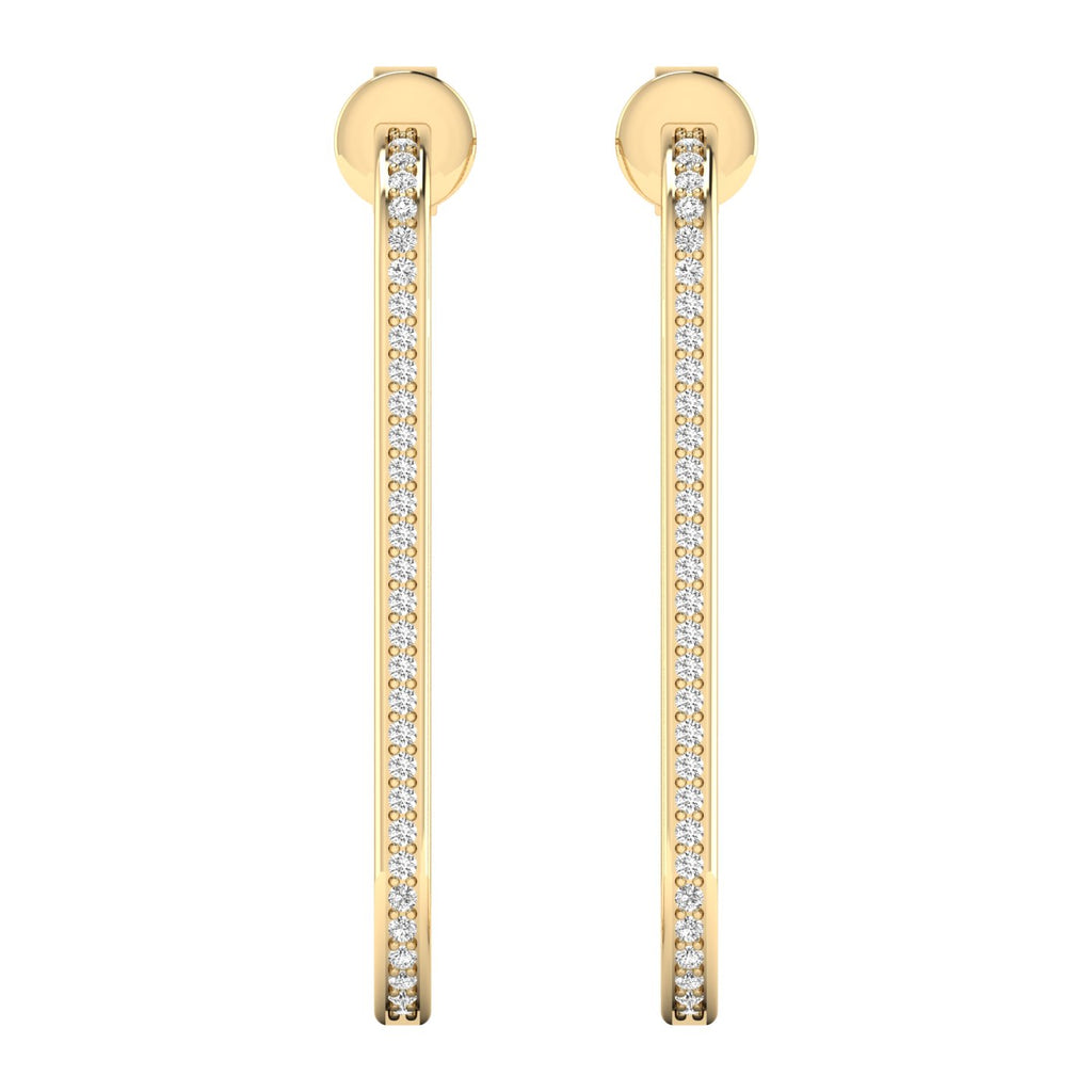 Chic slim elongated diamond hoop earrings with a sleek design, featuring brilliant diamonds set in premium metal for an elegant and sophisticated look | Yellow Gold | Front View