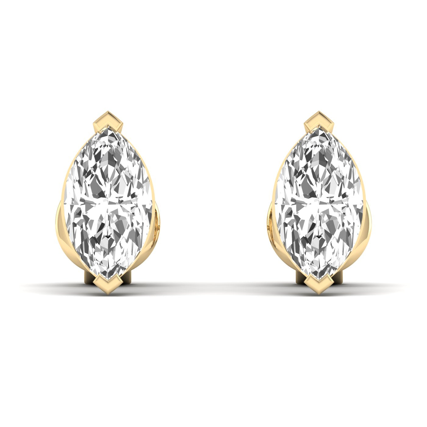 Stunning dazzling oval cut diamond stud earrings with brilliant diamonds set in a sleek, timeless design for added elegance | Yellow Gold | Front View