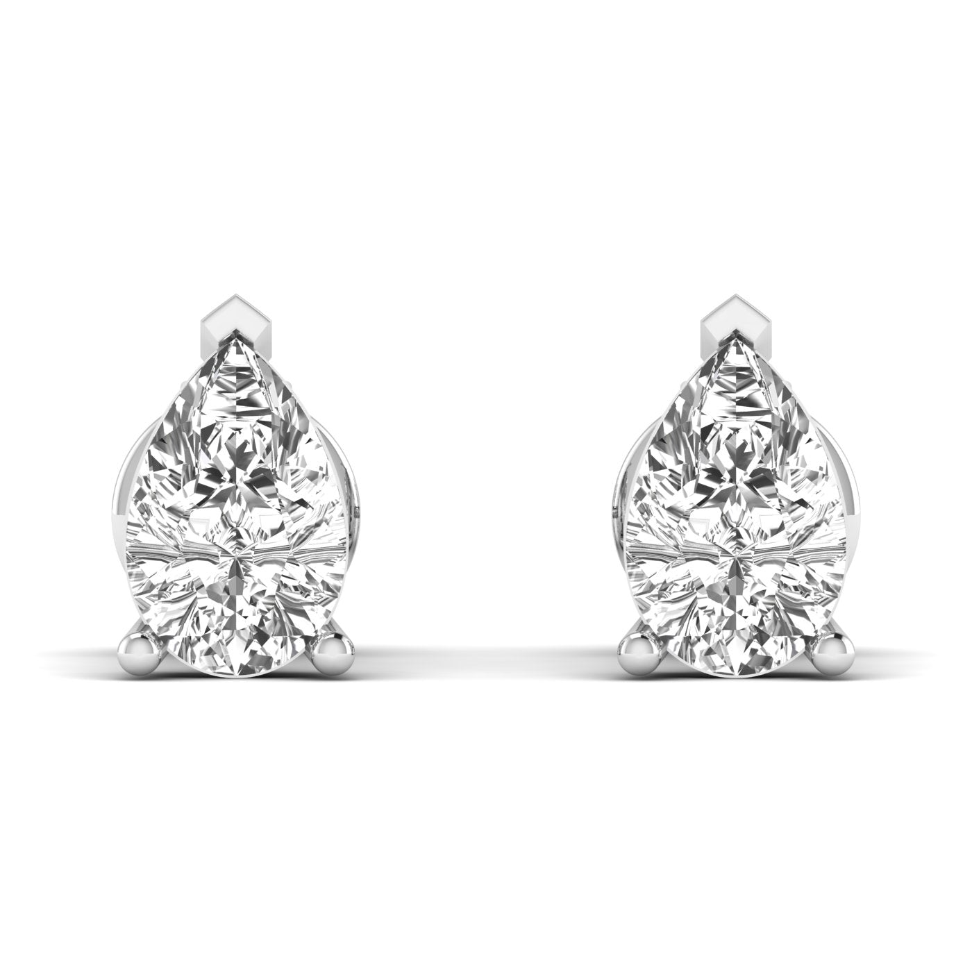 Elegant pear diamond stud earrings featuring stunning pear-shaped diamonds set in a sleek, sophisticated design for a timeless look | White Gold | Front View