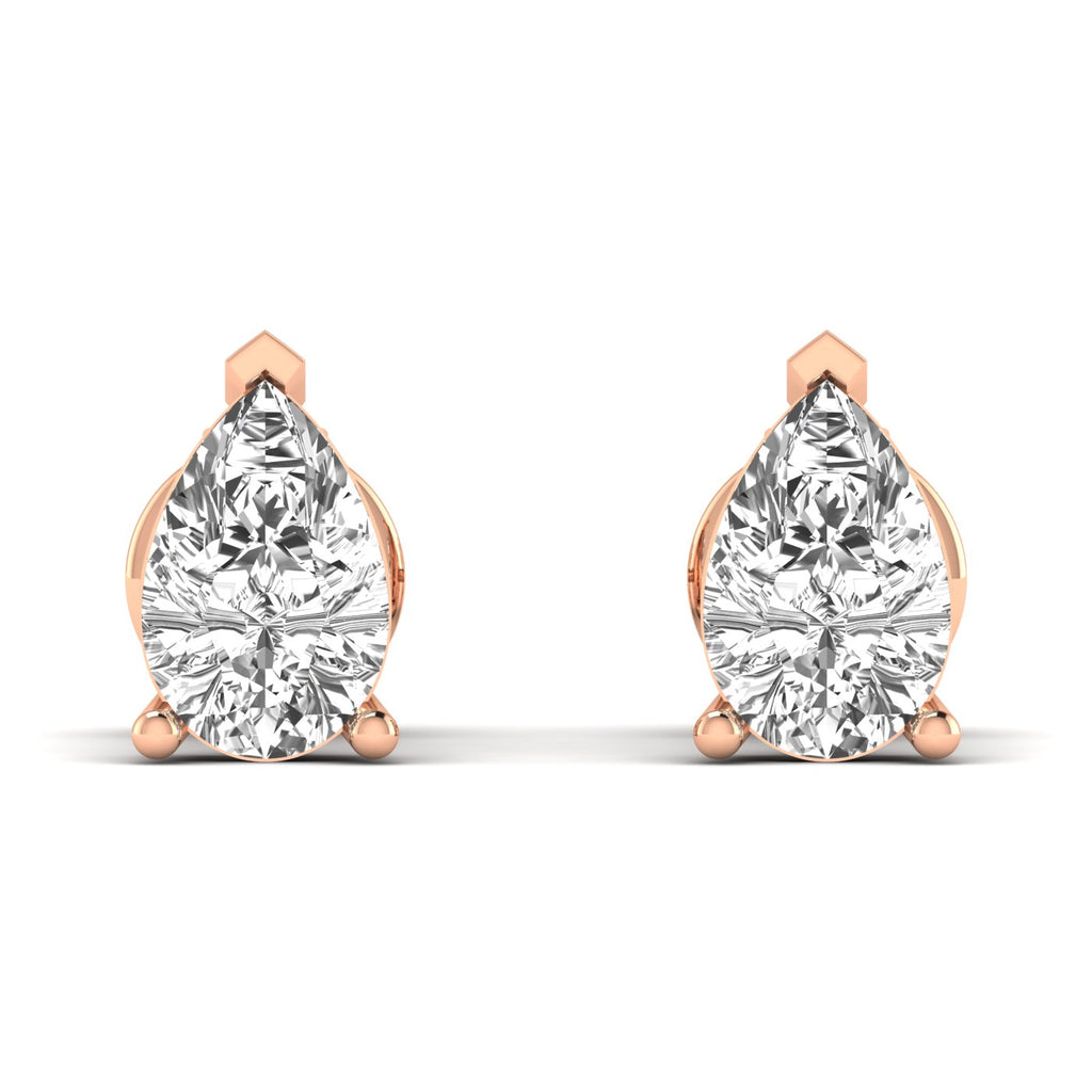 Elegant pear diamond stud earrings featuring stunning pear-shaped diamonds set in a sleek, sophisticated design for a timeless look | Rose Gold | Front View