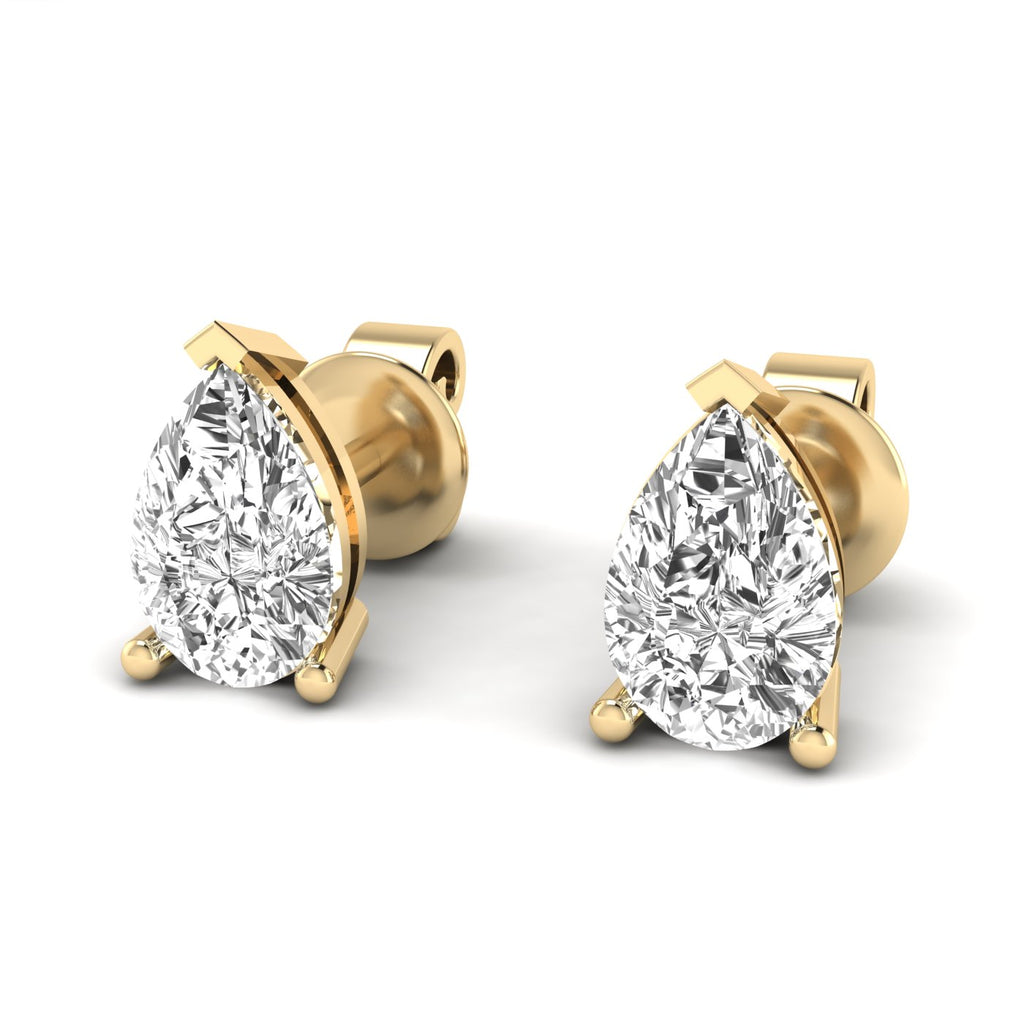 Elegant pear diamond stud earrings featuring stunning pear-shaped diamonds set in a sleek, sophisticated design for a timeless look | Yellow Gold | Front View