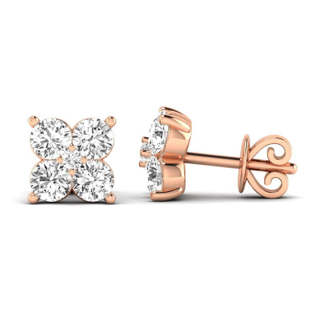 Elegant Quatro diamond cluster stud earrings featuring a unique design with four sparkling diamonds in a luxurious setting | Rose Gold | Side View