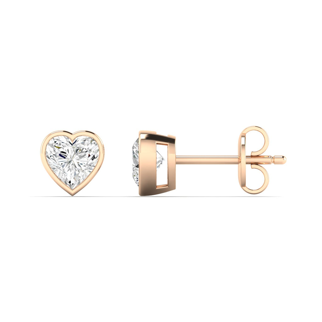 Bezel-set heart diamond stud earrings featuring sparkling heart-shaped diamonds in a secure, modern bezel setting for a romantic and elegant look | Rose Gold | Side View