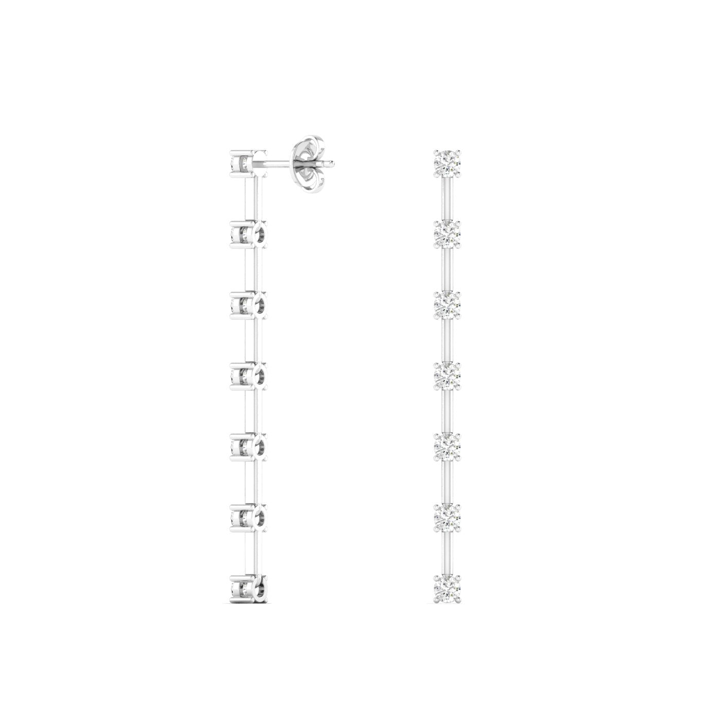 Elegant round diamond dangle earrings featuring brilliant round diamonds in a chic dangle design, perfect for adding sophistication and sparkle | White Gold | Back VIew