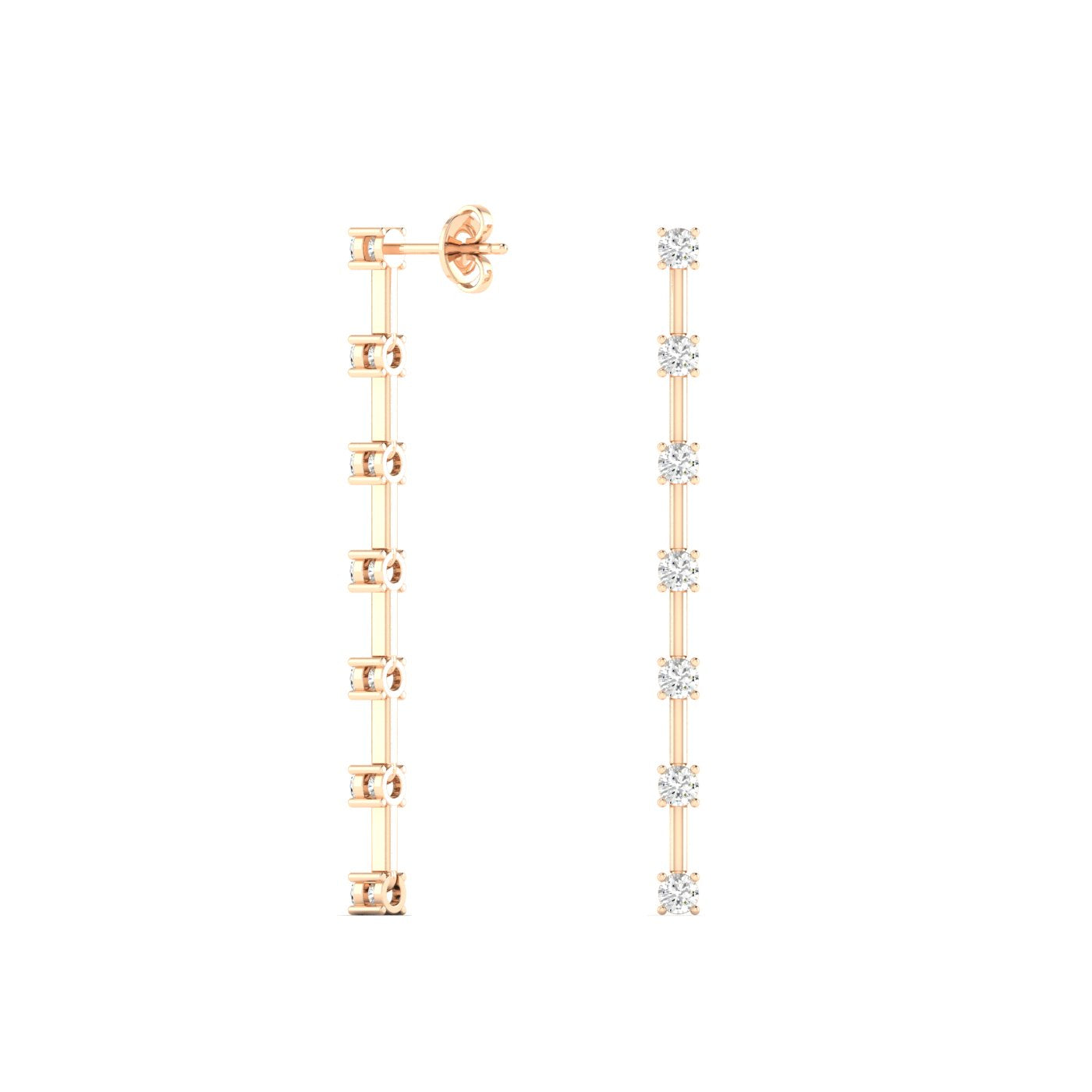 Elegant round diamond dangle earrings featuring brilliant round diamonds in a chic dangle design, perfect for adding sophistication and sparkle | Rose Gold | Back VIew