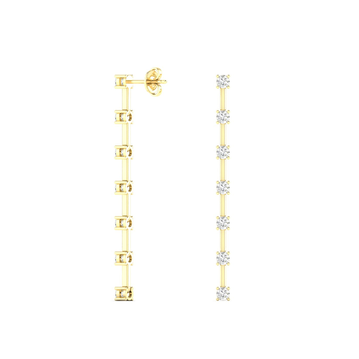 Elegant round diamond dangle earrings featuring brilliant round diamonds in a chic dangle design, perfect for adding sophistication and sparkle | Yellow Gold | Back VIew