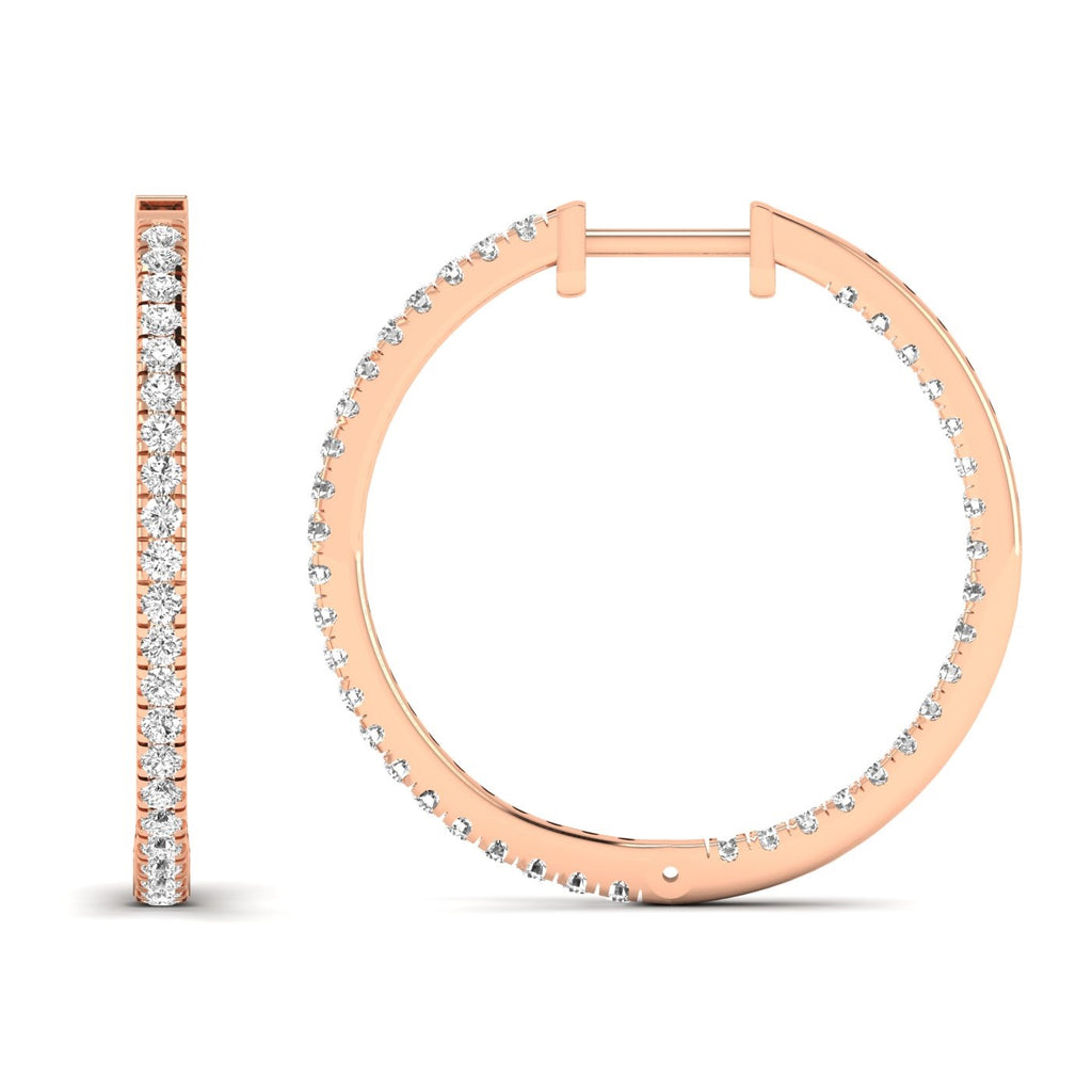 Beautiful stunning diamond hoop earrings featuring sparkling diamonds set in premium metal, offering a timeless and elegant accessory for any occasion | Rose Gold | Front + Side View