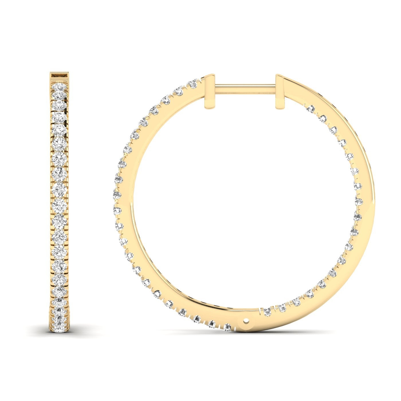 Beautiful stunning diamond hoop earrings featuring sparkling diamonds set in premium metal, offering a timeless and elegant accessory for any occasion | Yellow Gold | Front + Side View