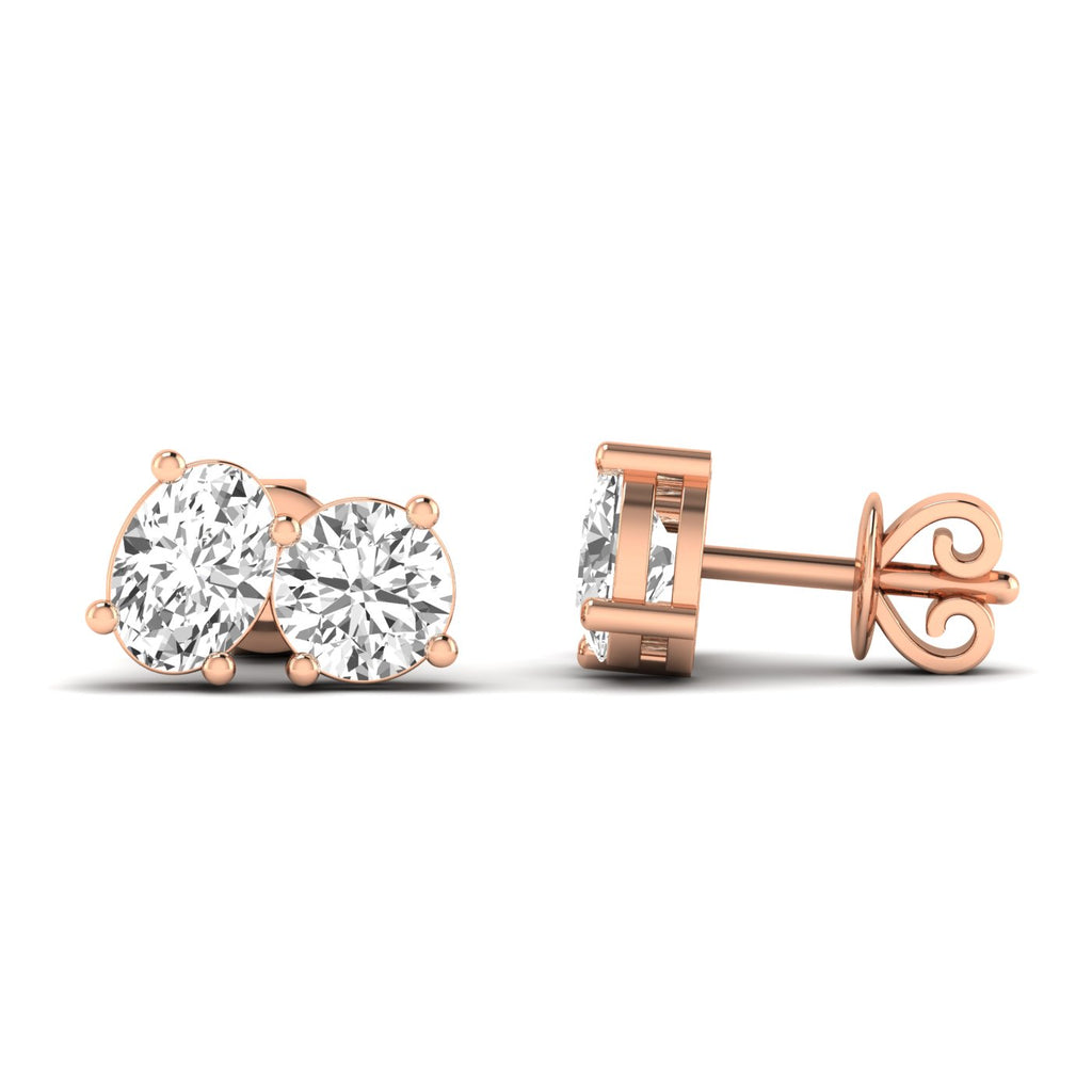 Timeless Round & Oval Diamond Toi et Moi Earrings featuring a classic and elegant design with sparkling diamonds | Rose Gold | Side View