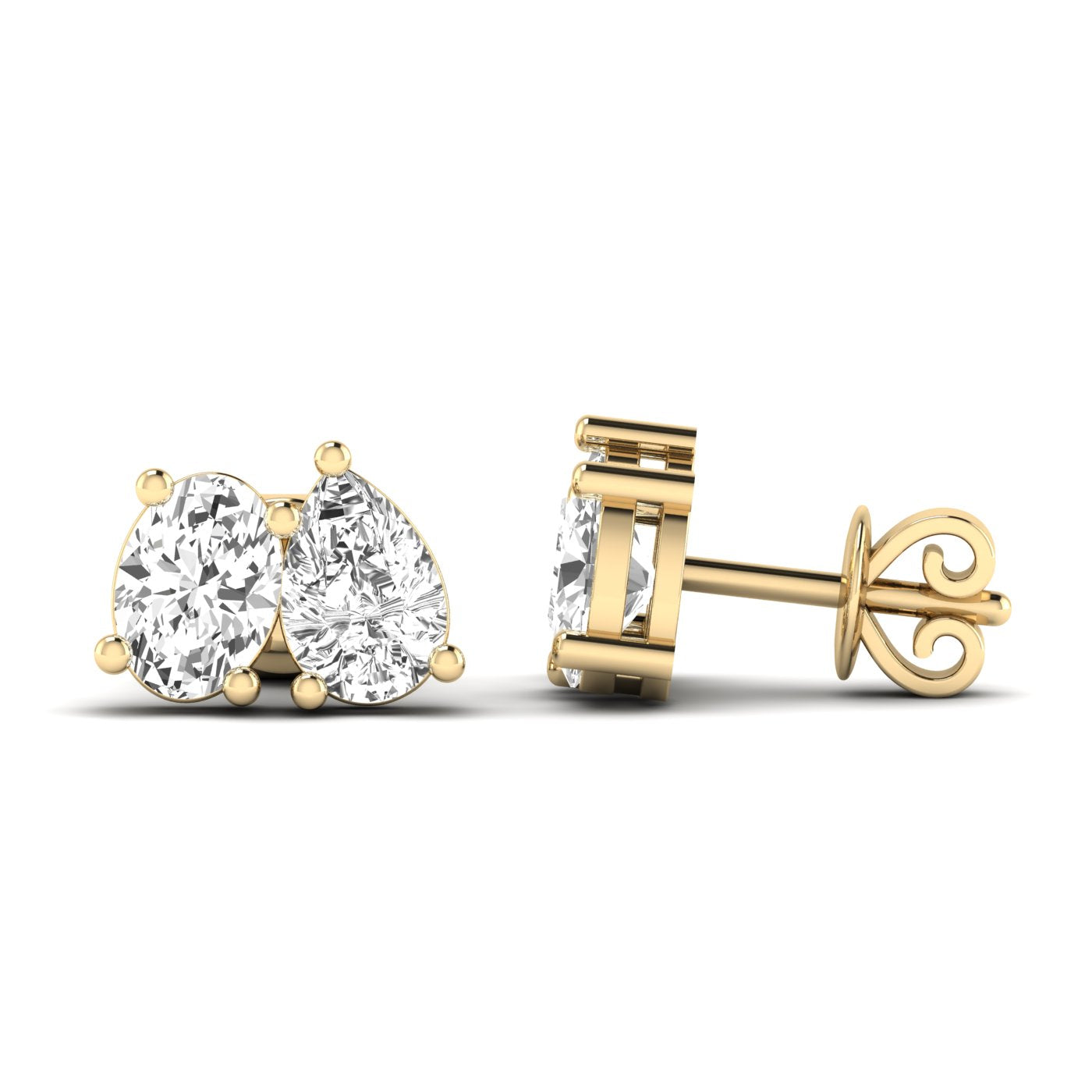 Classic Pear & Oval Diamond Toi et Moi Earrings with stunning diamonds, offering a perfect blend of elegance and timeless design | Yellow Gold | SideView