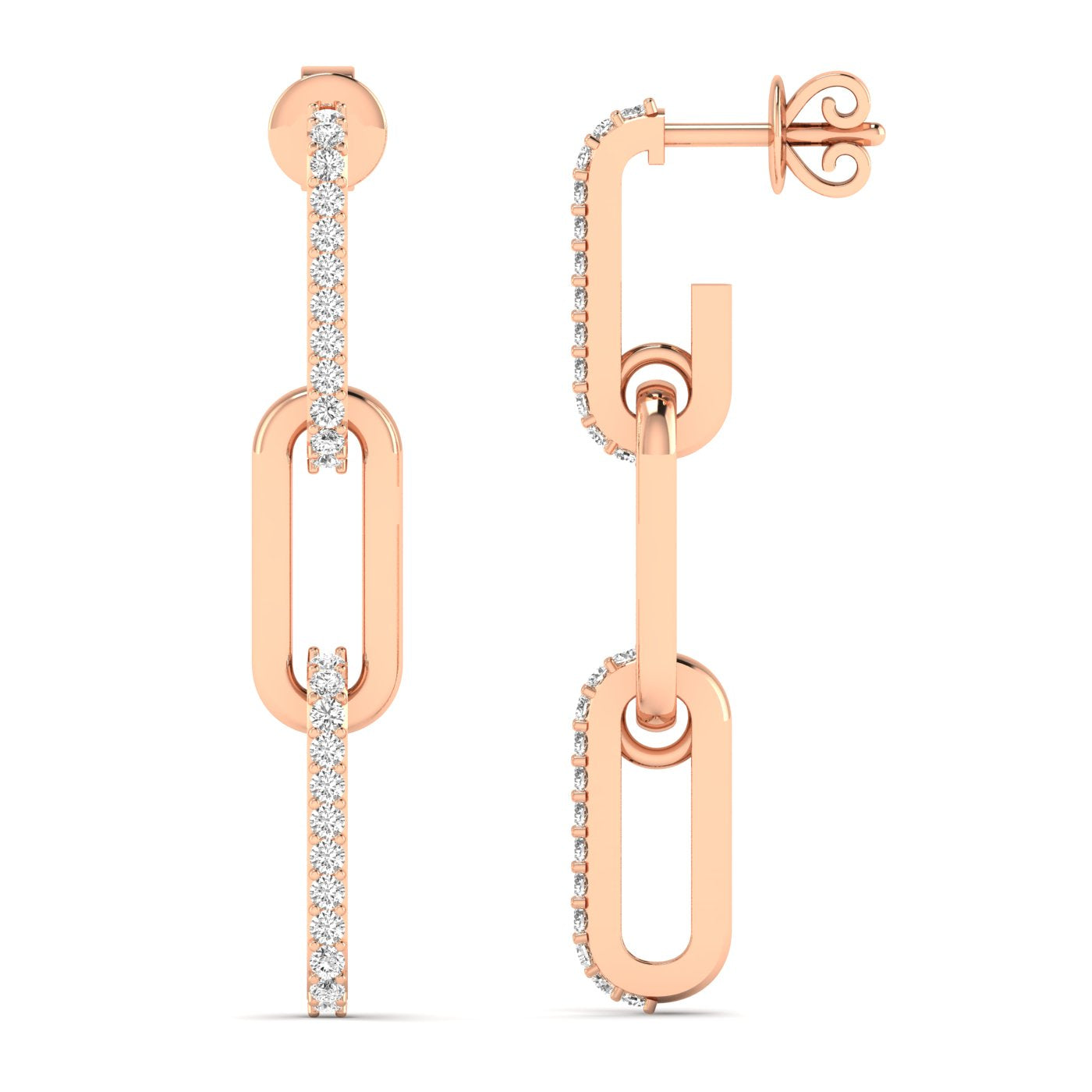 Sparkling diamond link dangle earrings featuring brilliant diamonds linked together in an elegant, modern design for a sophisticated and glamorous look | Rose Gold | Front + Side View