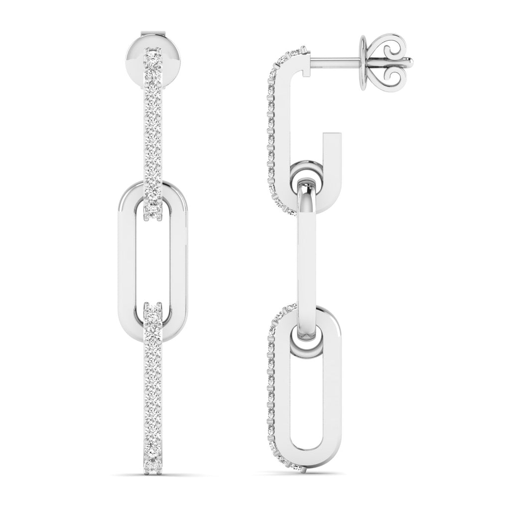 Sparkling diamond link dangle earrings featuring brilliant diamonds linked together in an elegant, modern design for a sophisticated and glamorous look | White Gold | Front + Side View