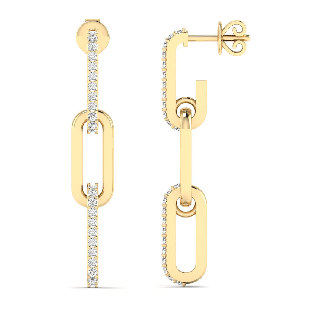 Sparkling diamond link dangle earrings featuring brilliant diamonds linked together in an elegant, modern design for a sophisticated and glamorous look | Yellow Gold | Front + Side View