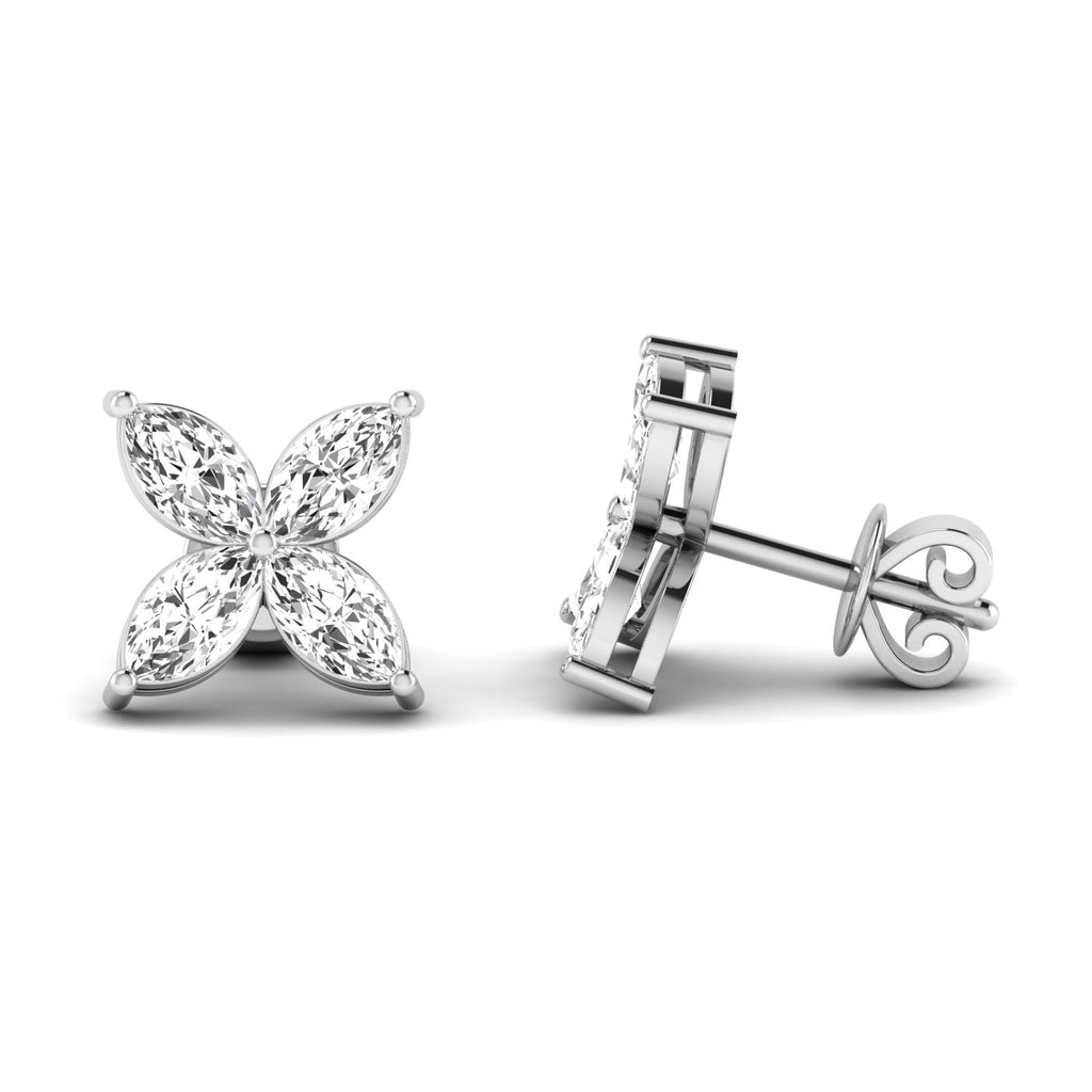 Stunning marquise cluster pedal stud earrings with brilliant diamonds, designed for elegance and sophistication in a timeless setting | White Gold | Side View