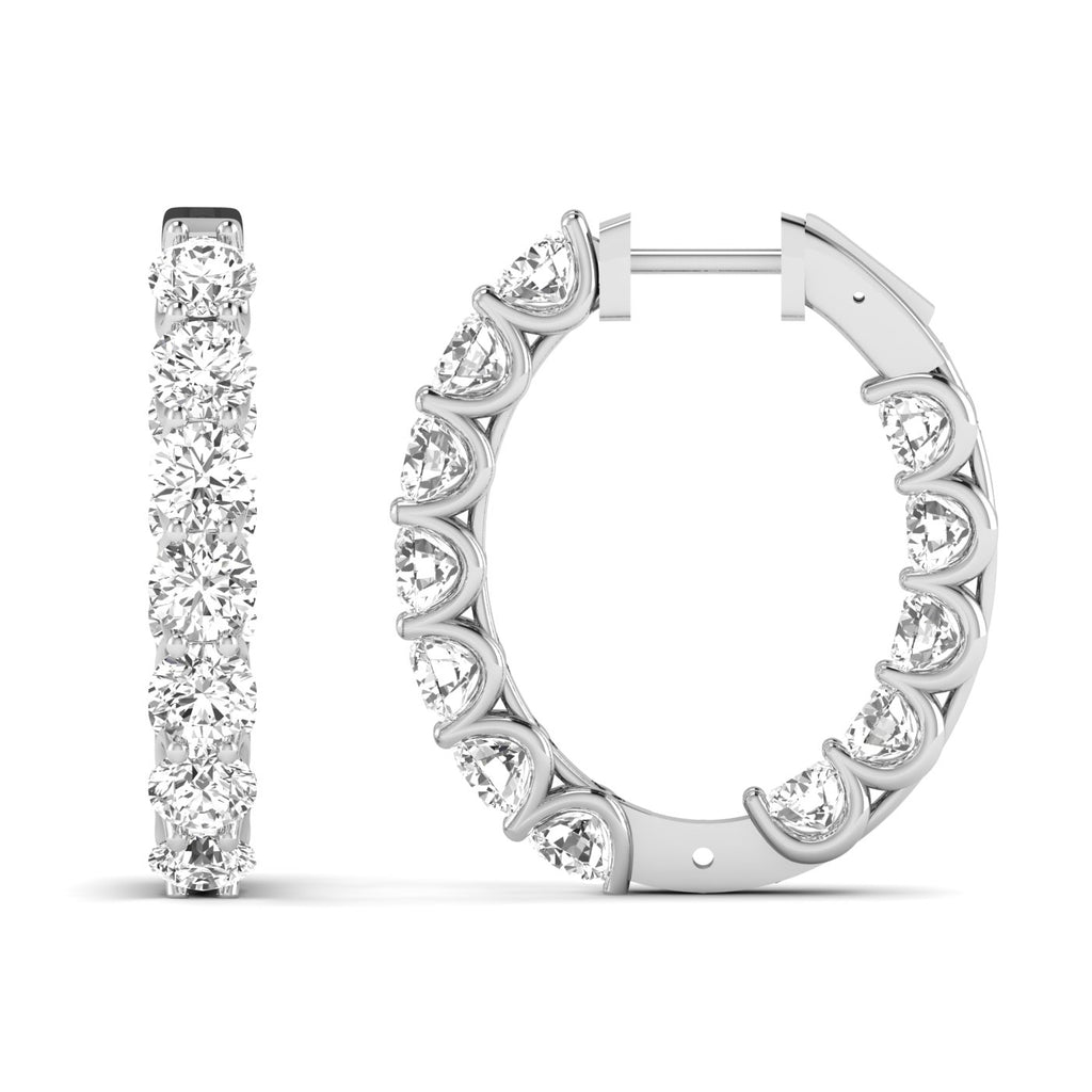 Mesmerizing diamond hoop earrings featuring sparkling diamonds set in high-quality metal, designed to create a captivating and elegant look for any occasion | White Gold | Front + Side View