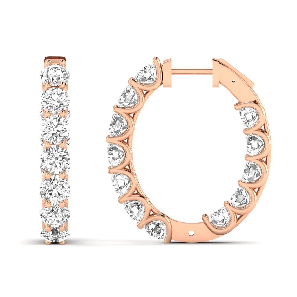 Mesmerizing diamond hoop earrings featuring sparkling diamonds set in high-quality metal, designed to create a captivating and elegant look for any occasion | Rose Gold | Front + Side View