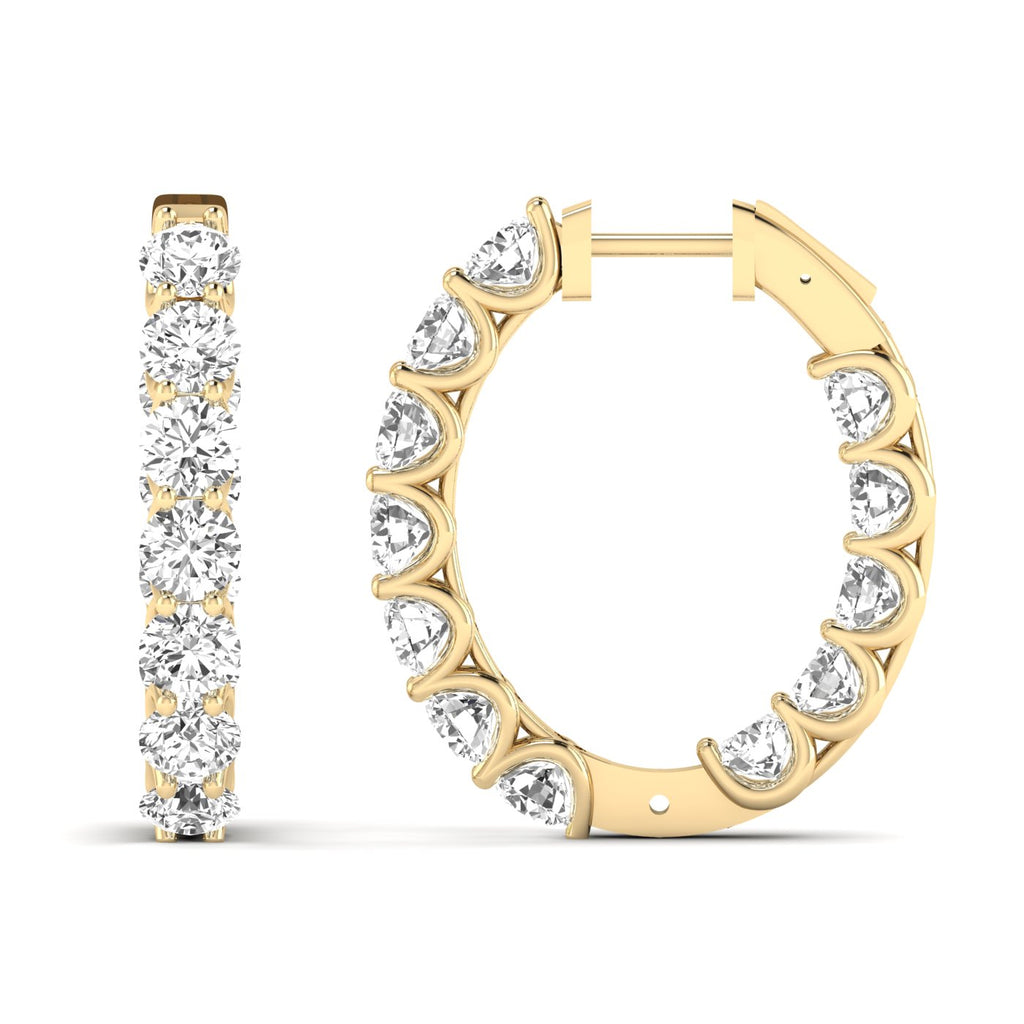 Mesmerizing diamond hoop earrings featuring sparkling diamonds set in high-quality metal, designed to create a captivating and elegant look for any occasion | Yellow Gold | Front + Side View