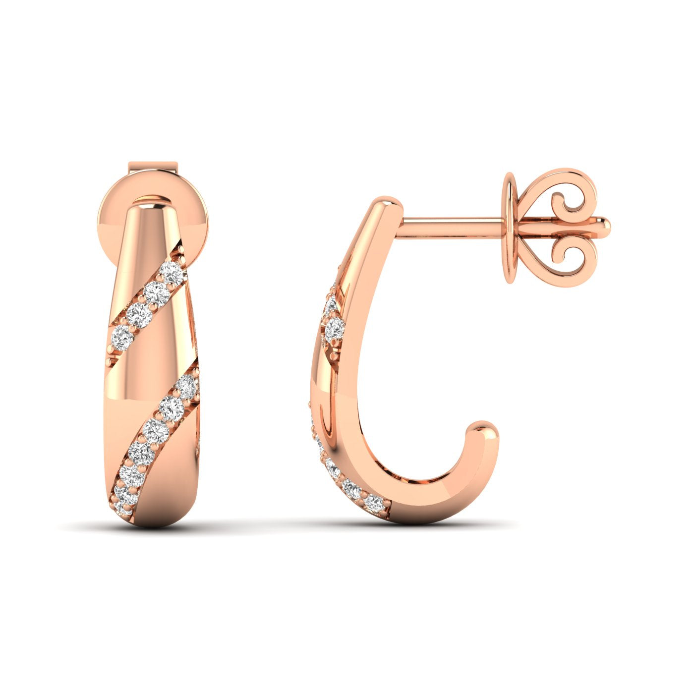 Elegant Twisted Luxe Hoops Diamond Earrings featuring a unique twisted design with sparkling diamonds, offering a sophisticated and modern look | Rose Gold | Front + Side View