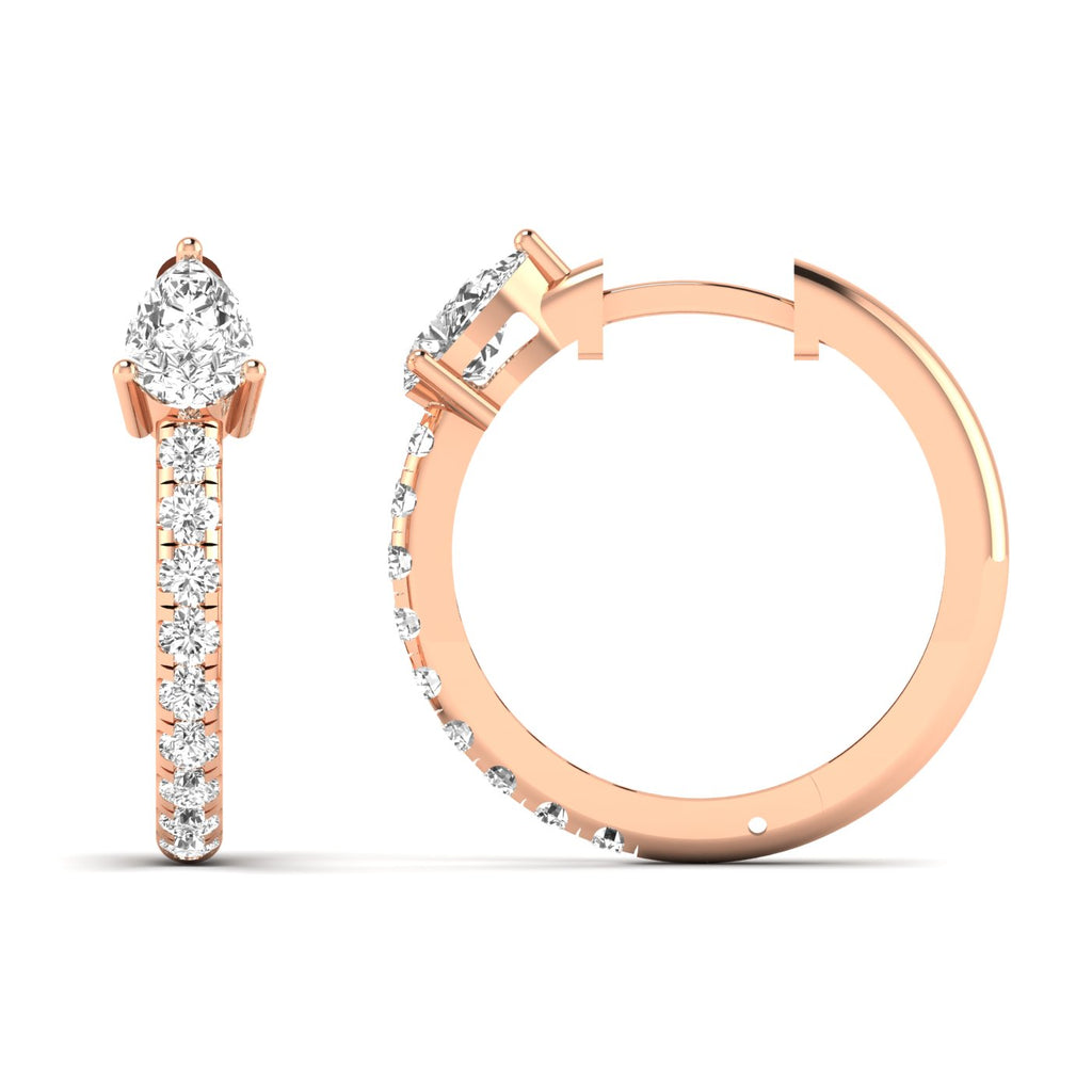 Elegant Pear Cut Luxe Hoops Diamond Earrings featuring stunning pear-shaped diamonds set in a sleek hoop design, offering a sophisticated and luxurious look | Rose Gold | Front + Side View