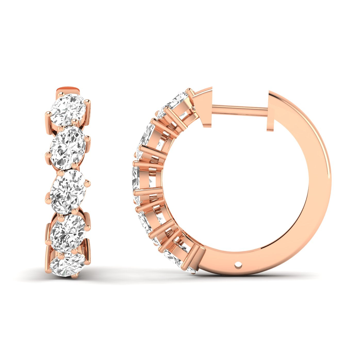 Stunning Endless Diamond Sparkle Earrings featuring a continuous line of sparkling diamonds set in high-quality metal, offering a radiant and timeless look | Rose Gold | Front + Side View