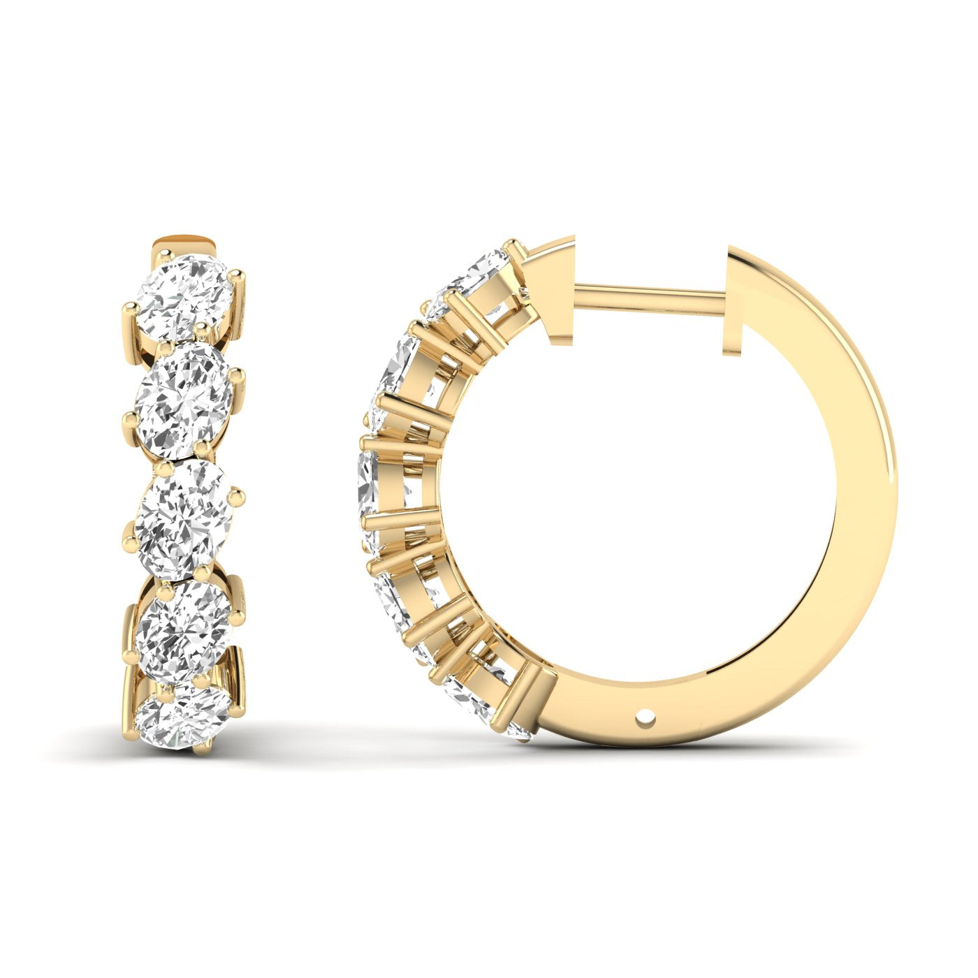 Stunning Endless Diamond Sparkle Earrings featuring a continuous line of sparkling diamonds set in high-quality metal, offering a radiant and timeless look | Yellow Gold | Front + Side View