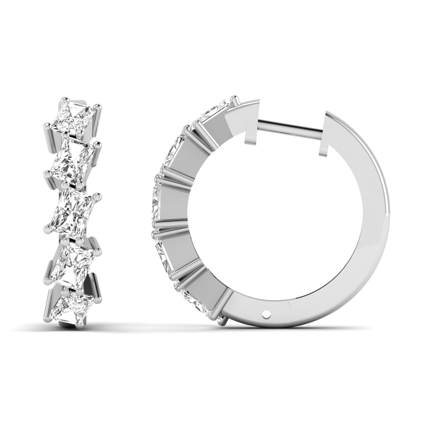 Elegant Princess Sparkle Hoops Diamond Earrings featuring sparkling diamonds set in a sleek hoop design, offering a radiant and sophisticated look | White Gold | Front + Side View