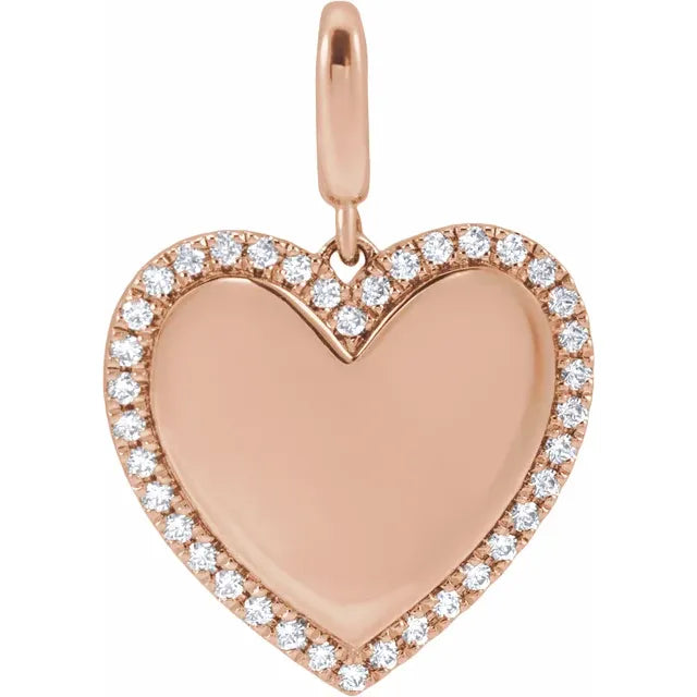 Heart Diamond Pendant Engraved - Rose Gold