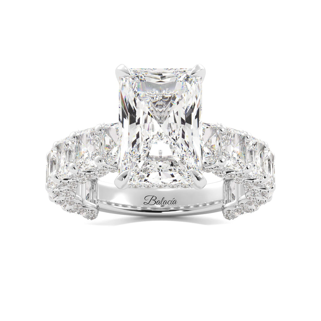 Iced Out Radiant Cut White Gold Diamond Engagement Ring with Radiant Cut Side Diamonds