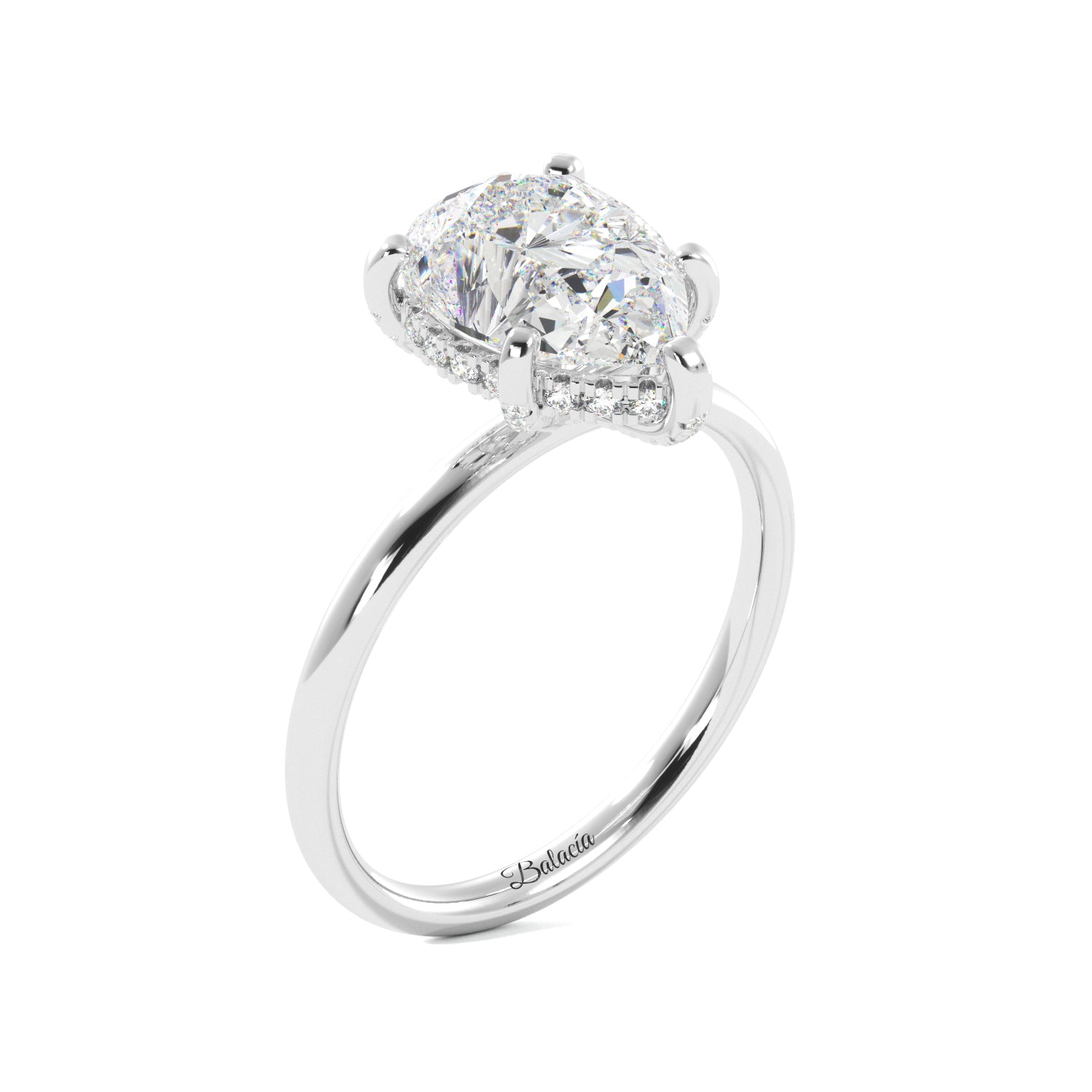 Pear Cut Solitaire Prong Studded with Hidden Halo Engagement Ring