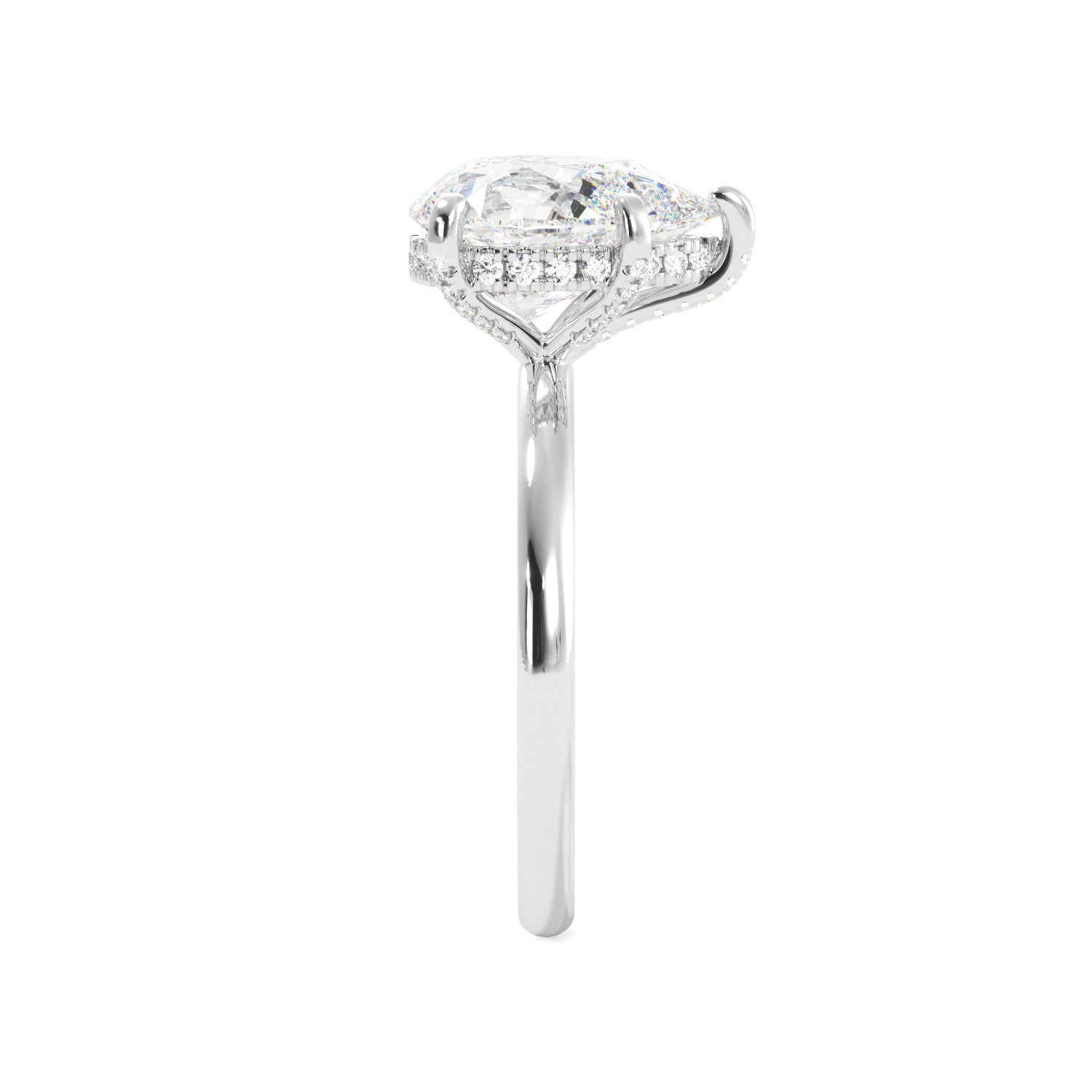 Pear Cut Solitaire Prong Studded with Hidden Halo Engagement Ring