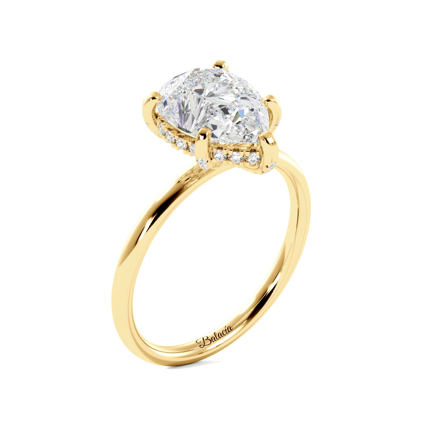 Pear Cut Solitaire Prong Studded with Hidden Halo Engagement Ring