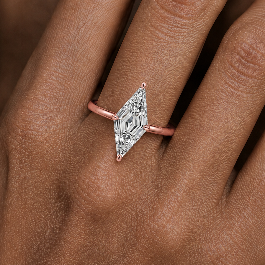 Lozenge Cut Diamond Solitaire Engagement Ring Rose Hand