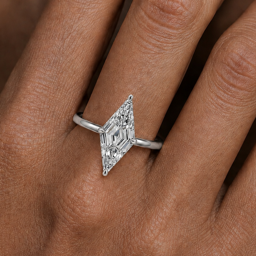 Lozenge Cut Diamond Solitaire Engagement Ring White Gold Hand