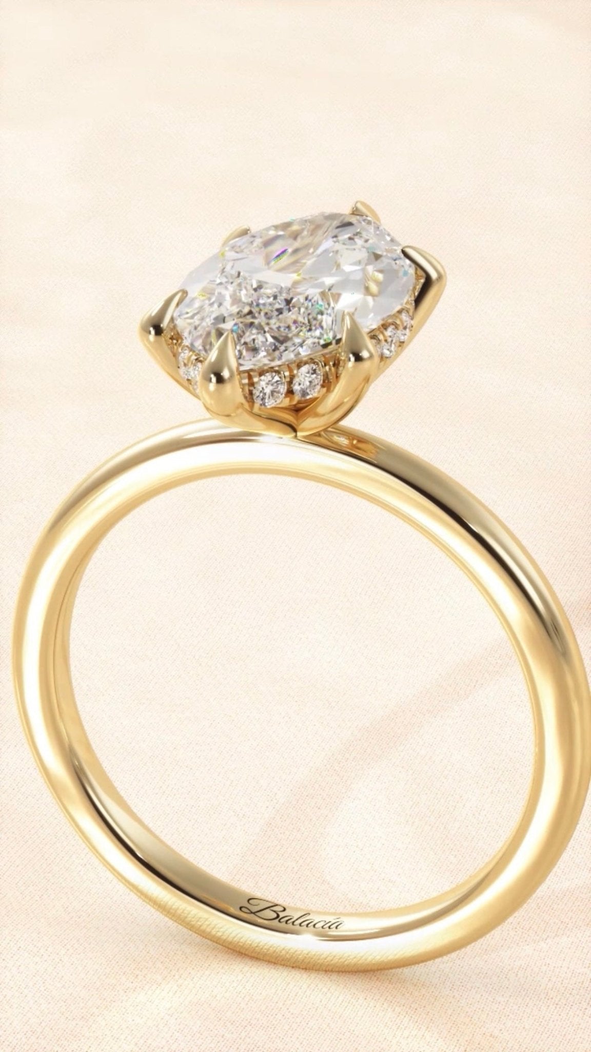 Marquise Diamond Solitaire Yellow Gold Hidden Halo Engagement Ring Side