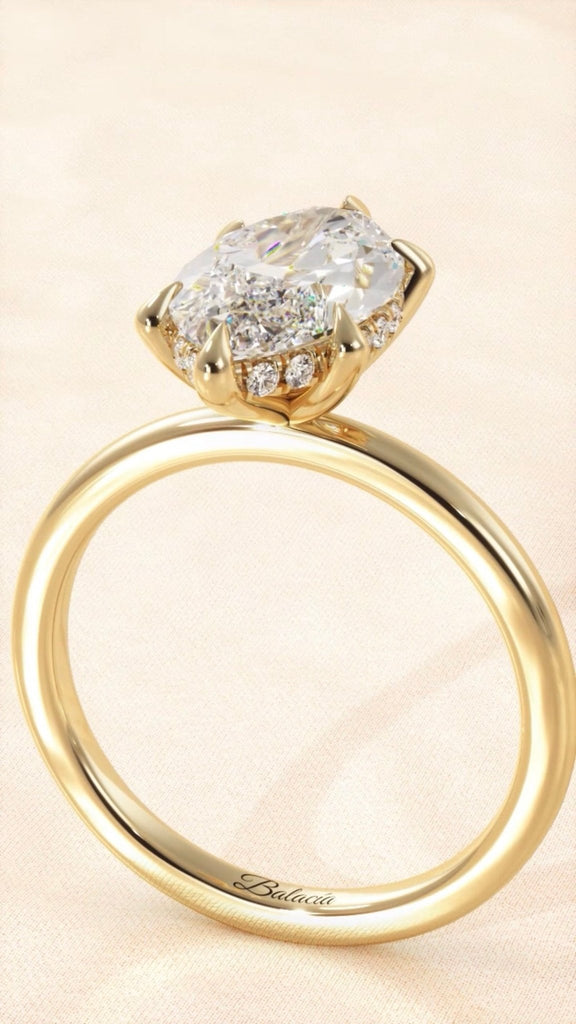 Marquise Diamond Solitaire Yellow Gold Hidden Halo Engagement Ring Side