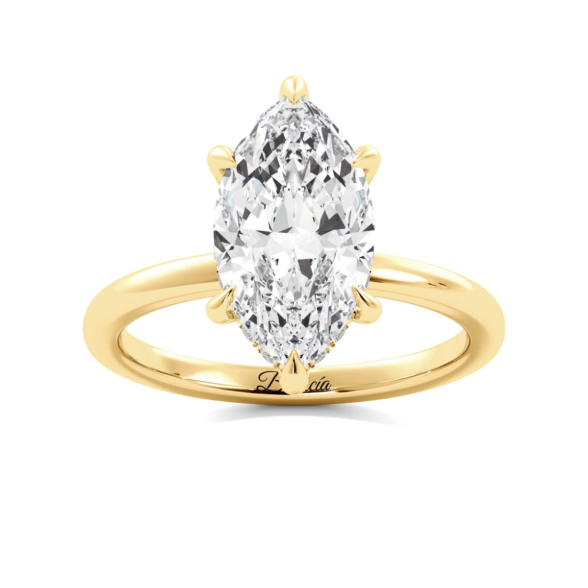 Marquise Diamond Solitaire Yellow Gold Hidden Halo Engagement Ring