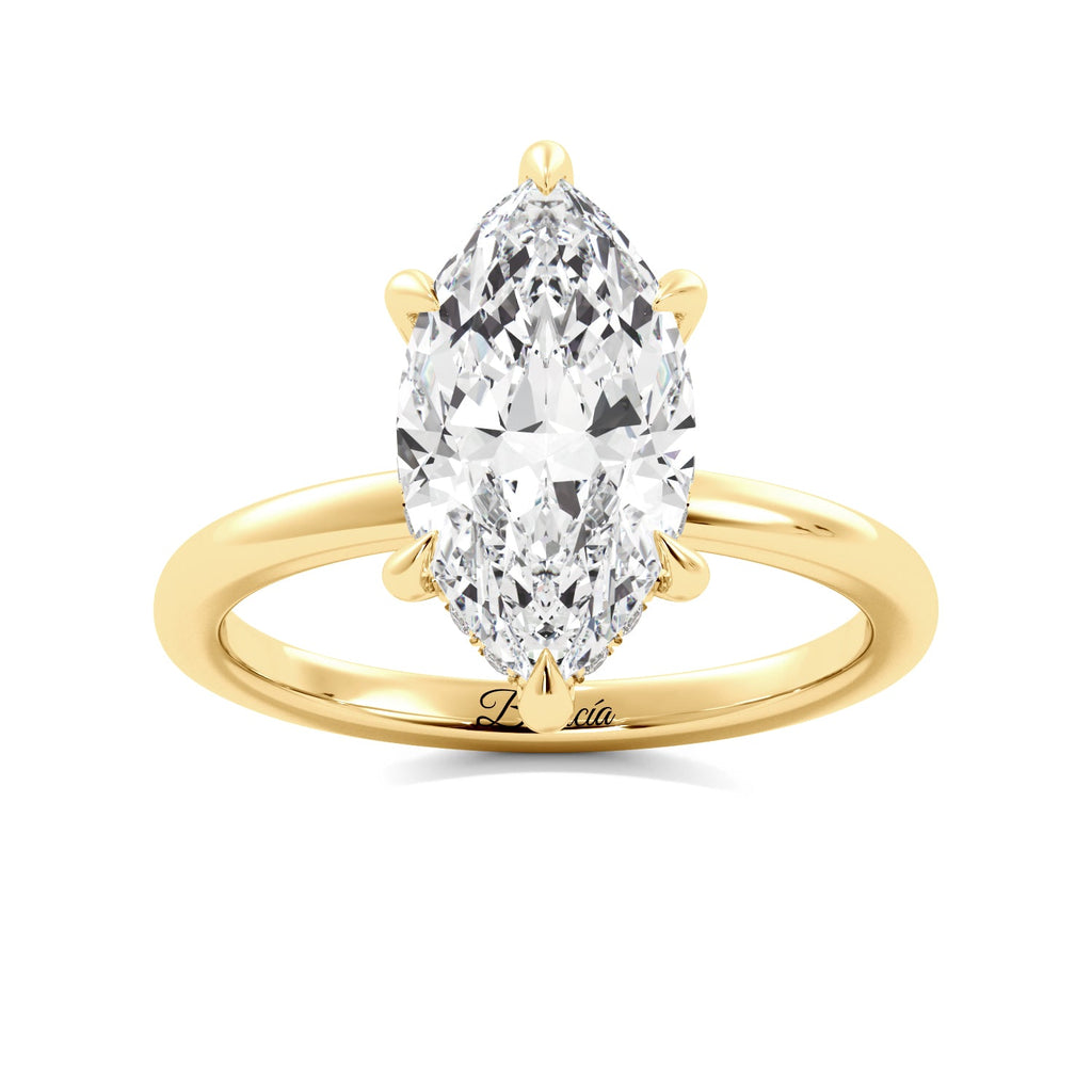 Marquise Diamond Solitaire Yellow Gold Hidden Halo Engagement Ring