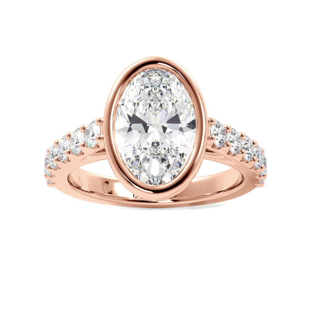 Oval Bezel Half Eternity Cathedral Engagement Ring